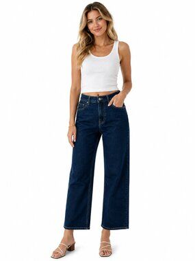 Warp Weft Inchen Cropped Wide Leg Jeans Dark Wash High Rise Denim Women 6/28